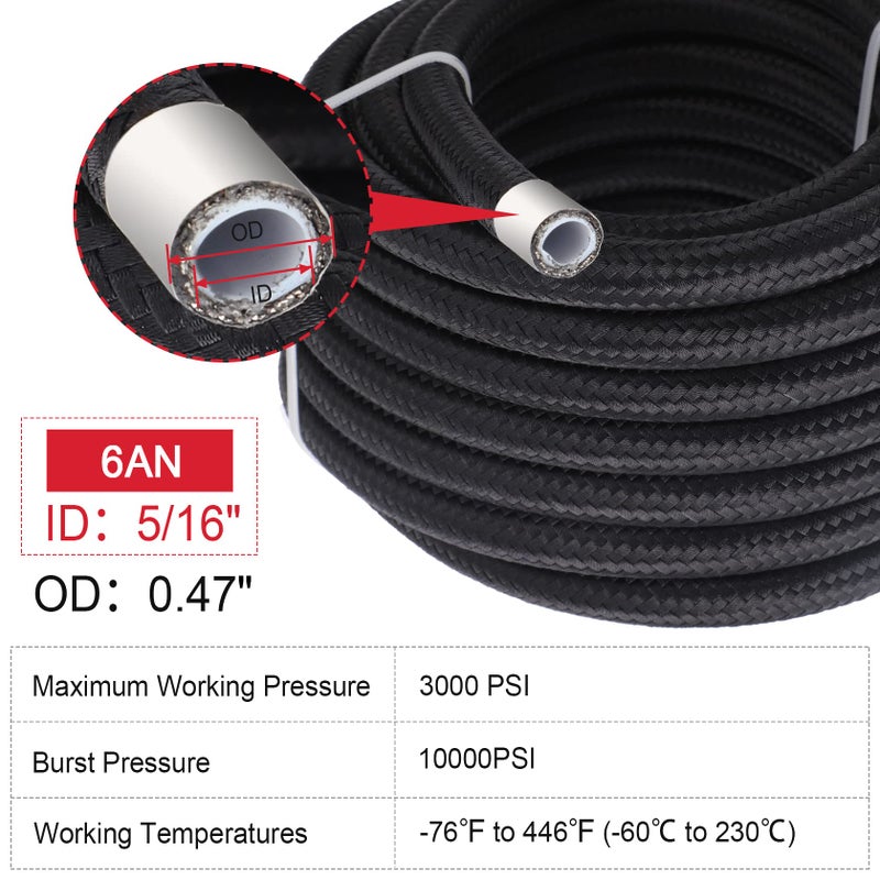 Pilida 25FT PTFE Fuel line Kit: 6AN 3/8"" Fuel Hose EFI LS Fuel Injection line E85 Oil Gas Hose Fitting Kit Nylon Stainless Steel - Image 4